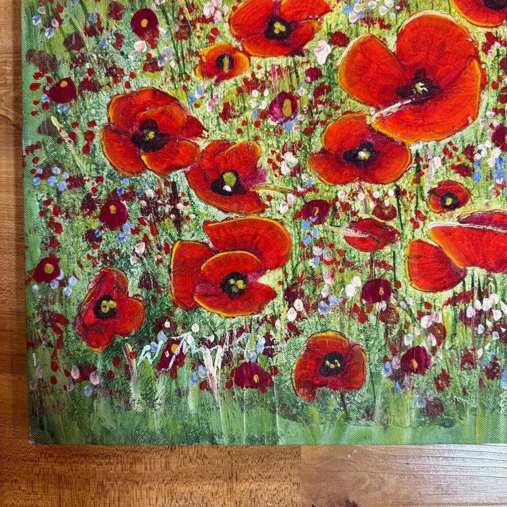 Original Field Of Poppies Hand Painted Scenic Country Landscape Impasto 20x24 - Picture 3 of 9
